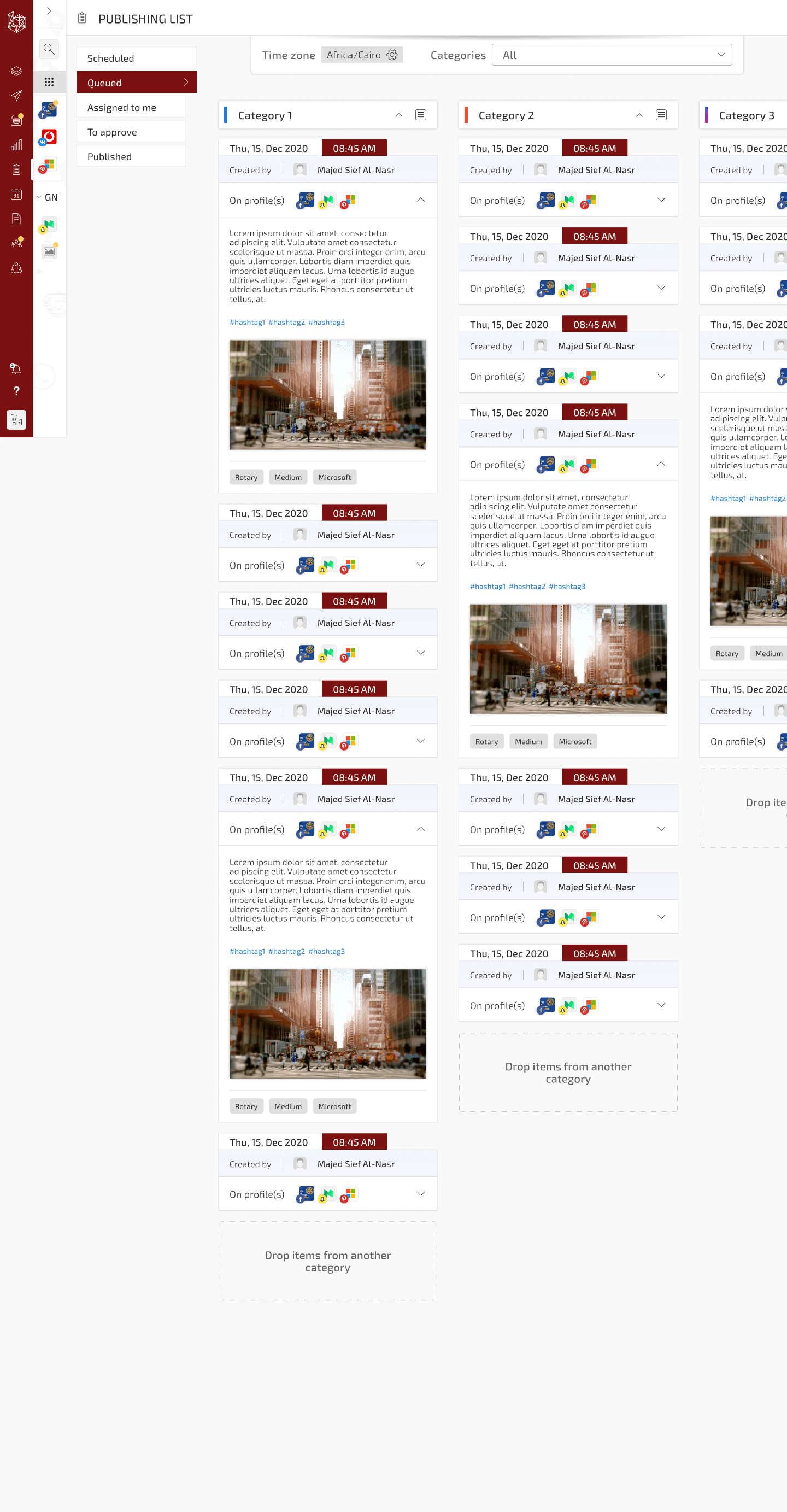 Publishing list — queued posts awaiting their slot