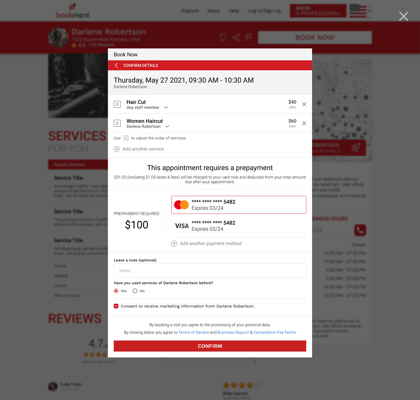 Booking — confirm details before payment