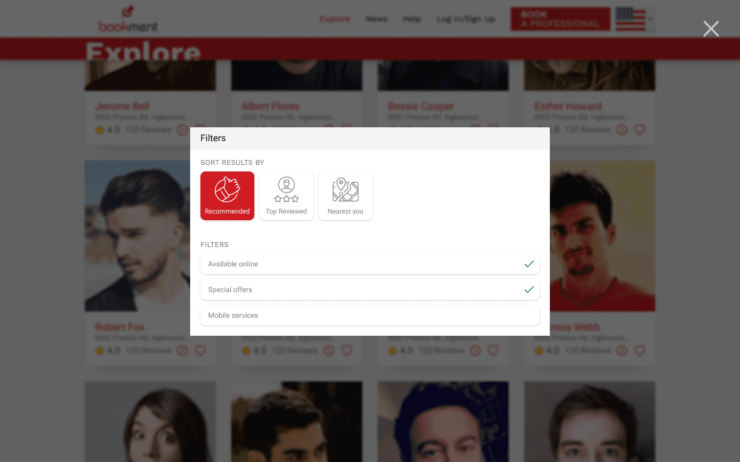 Explore filters — refine by service, price, and availability