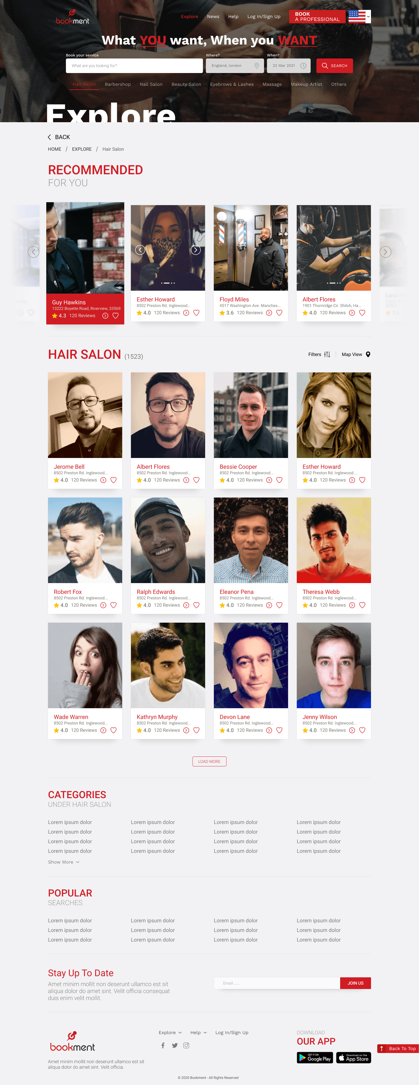 Explore — hair salon category with provider grid