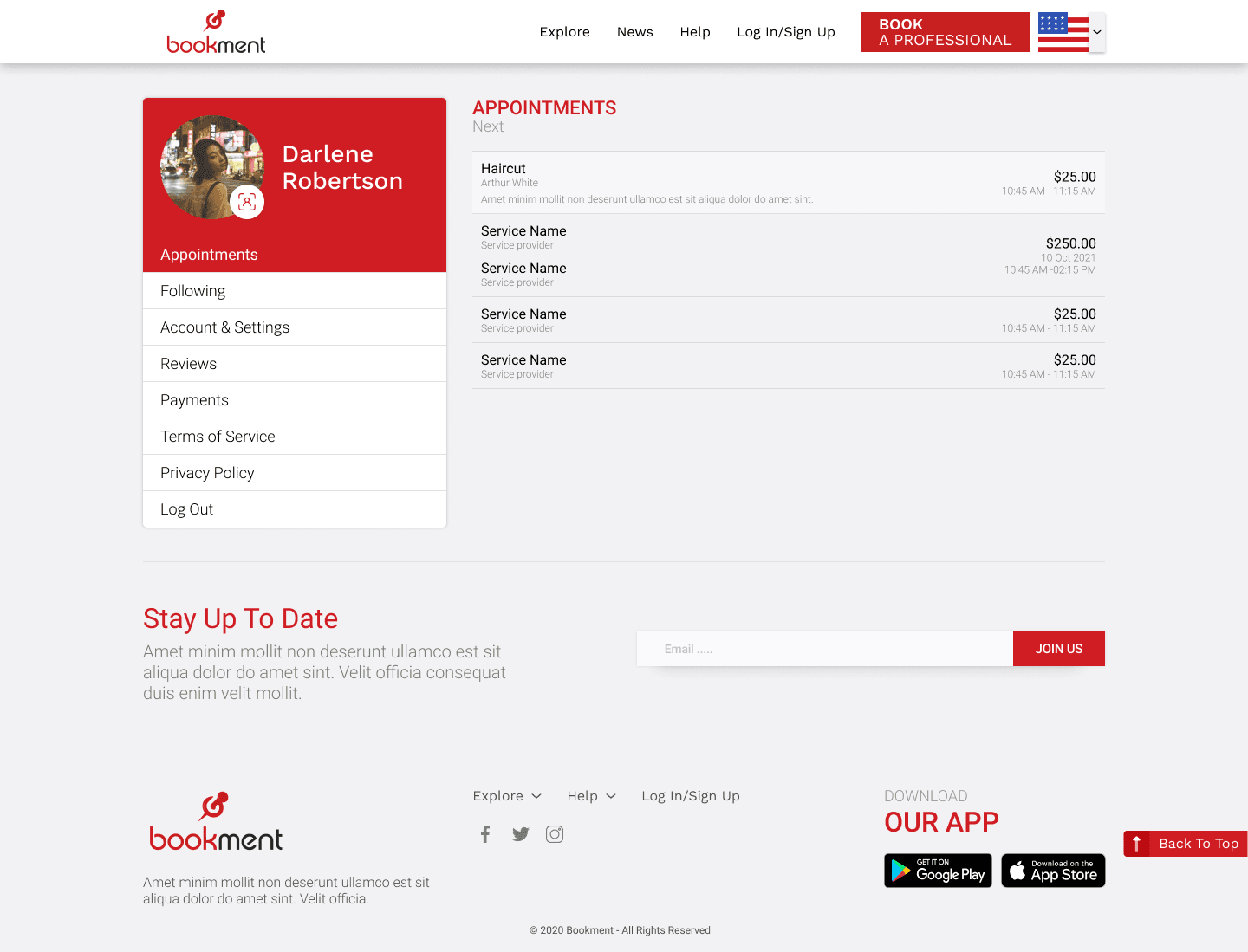 Customer profile — upcoming and past appointments