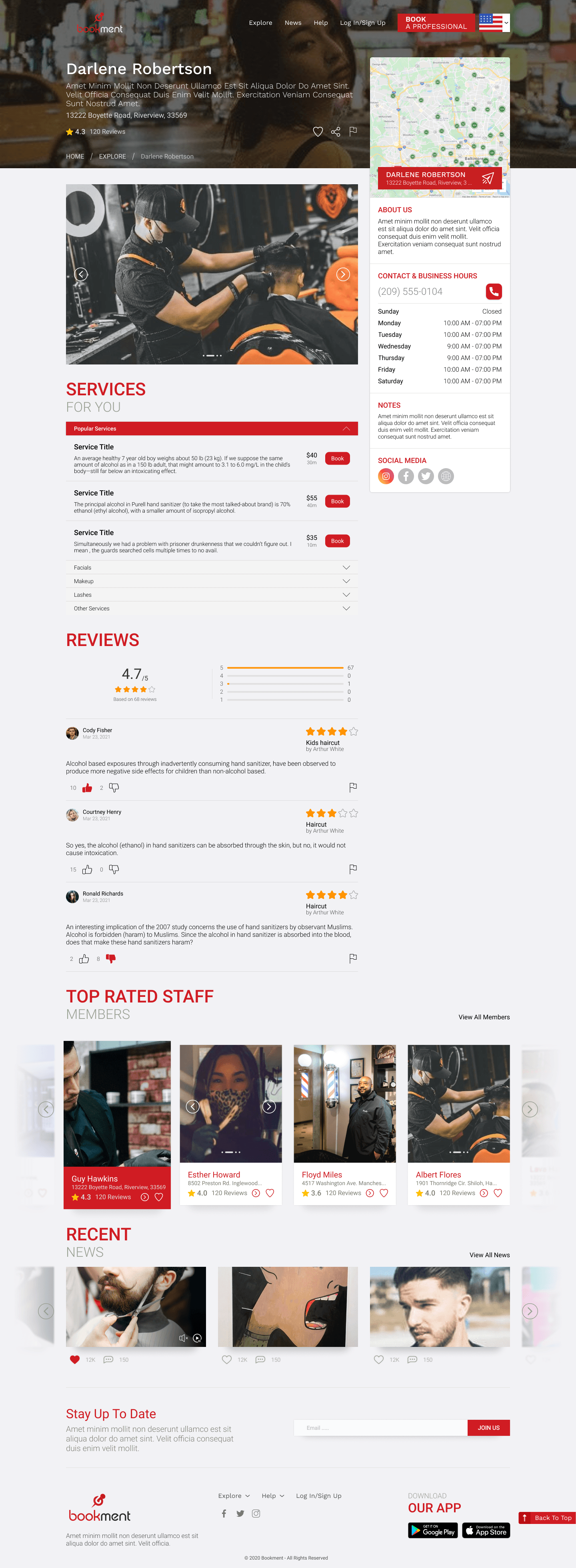 Provider profile — services, reviews, and top-rated staff