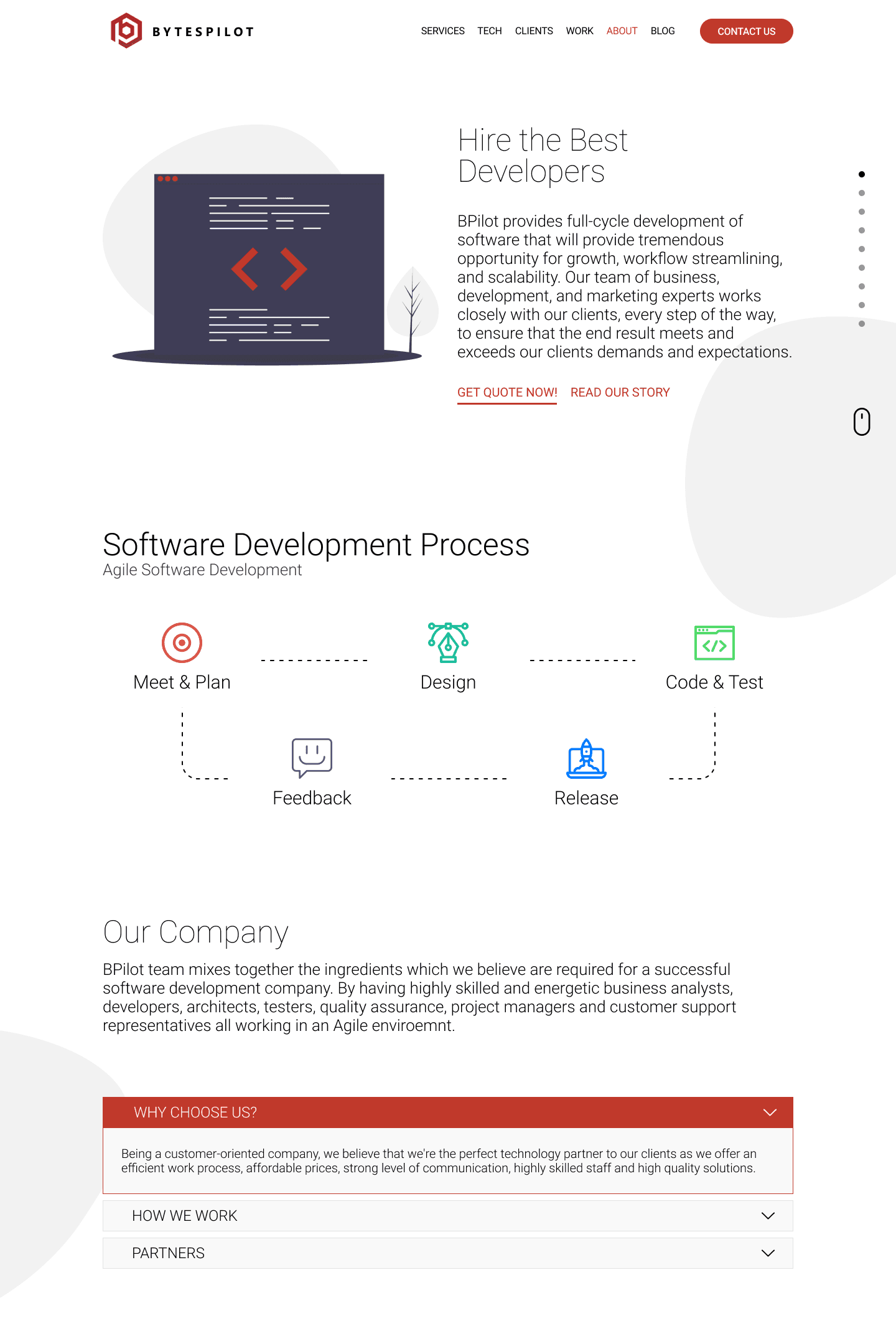 Hire the best developers — agile process and company pitch