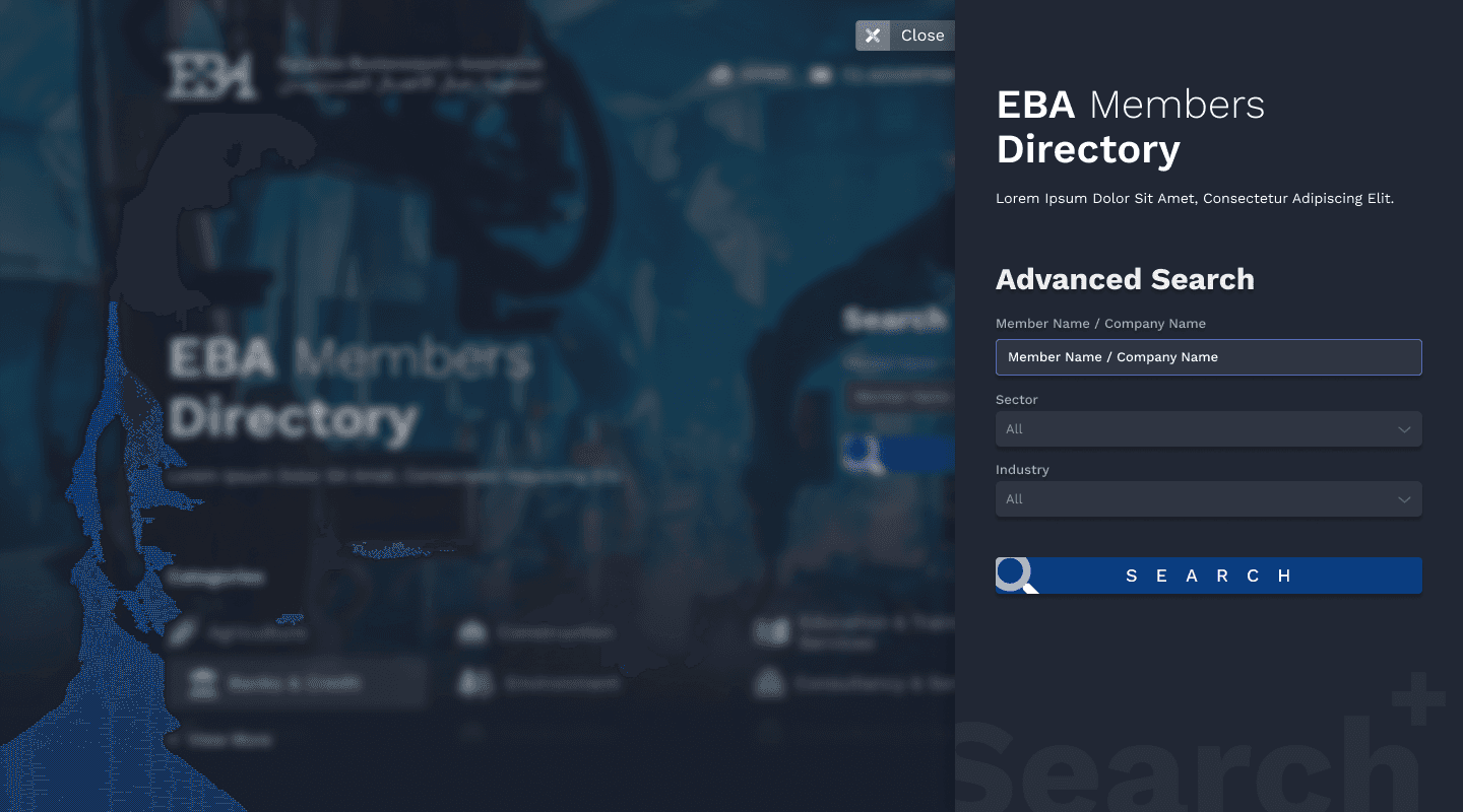 Advanced search — filter by member or company name