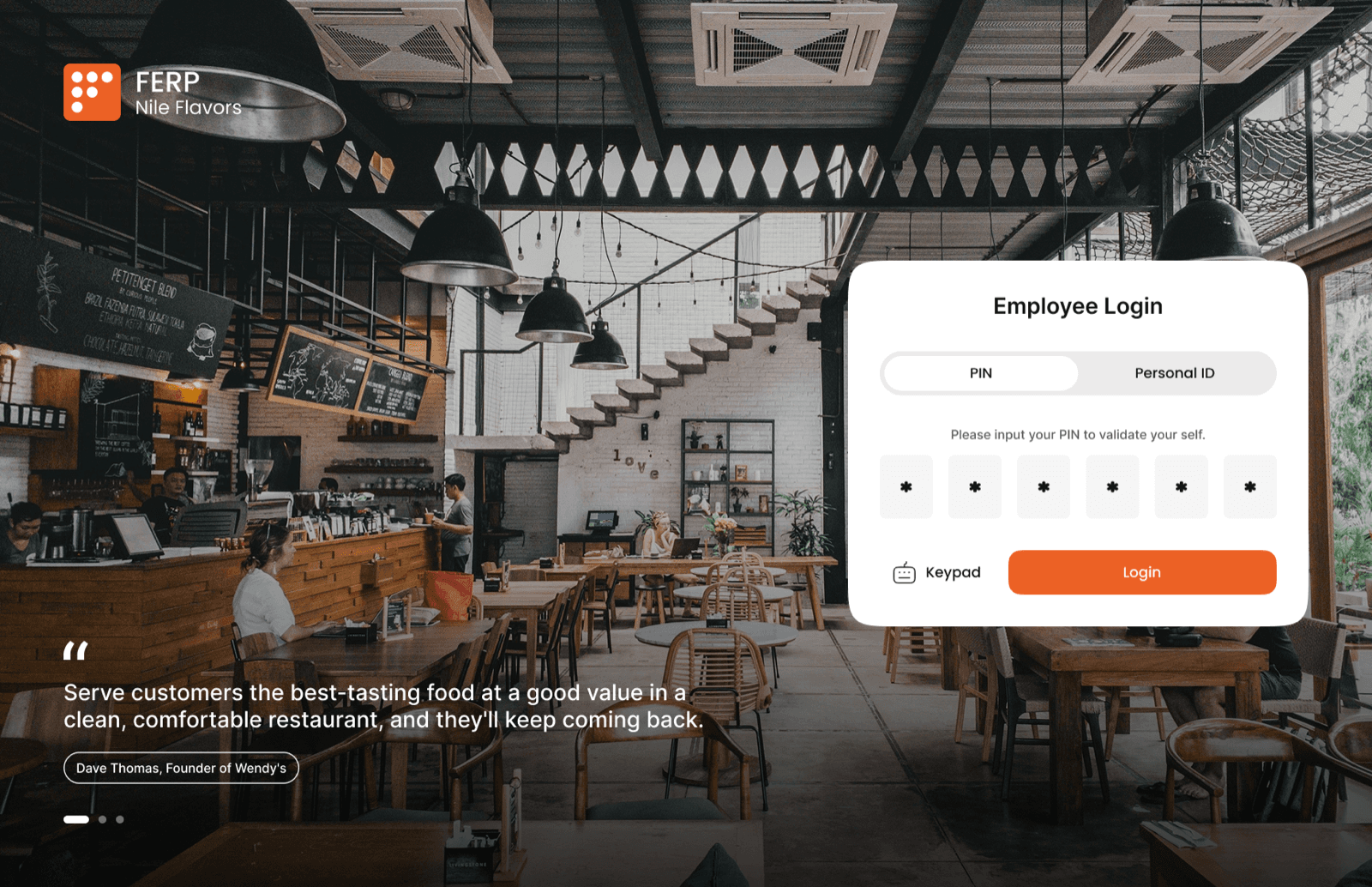 Employee login — PIN or personal ID, no passwords mid-shift