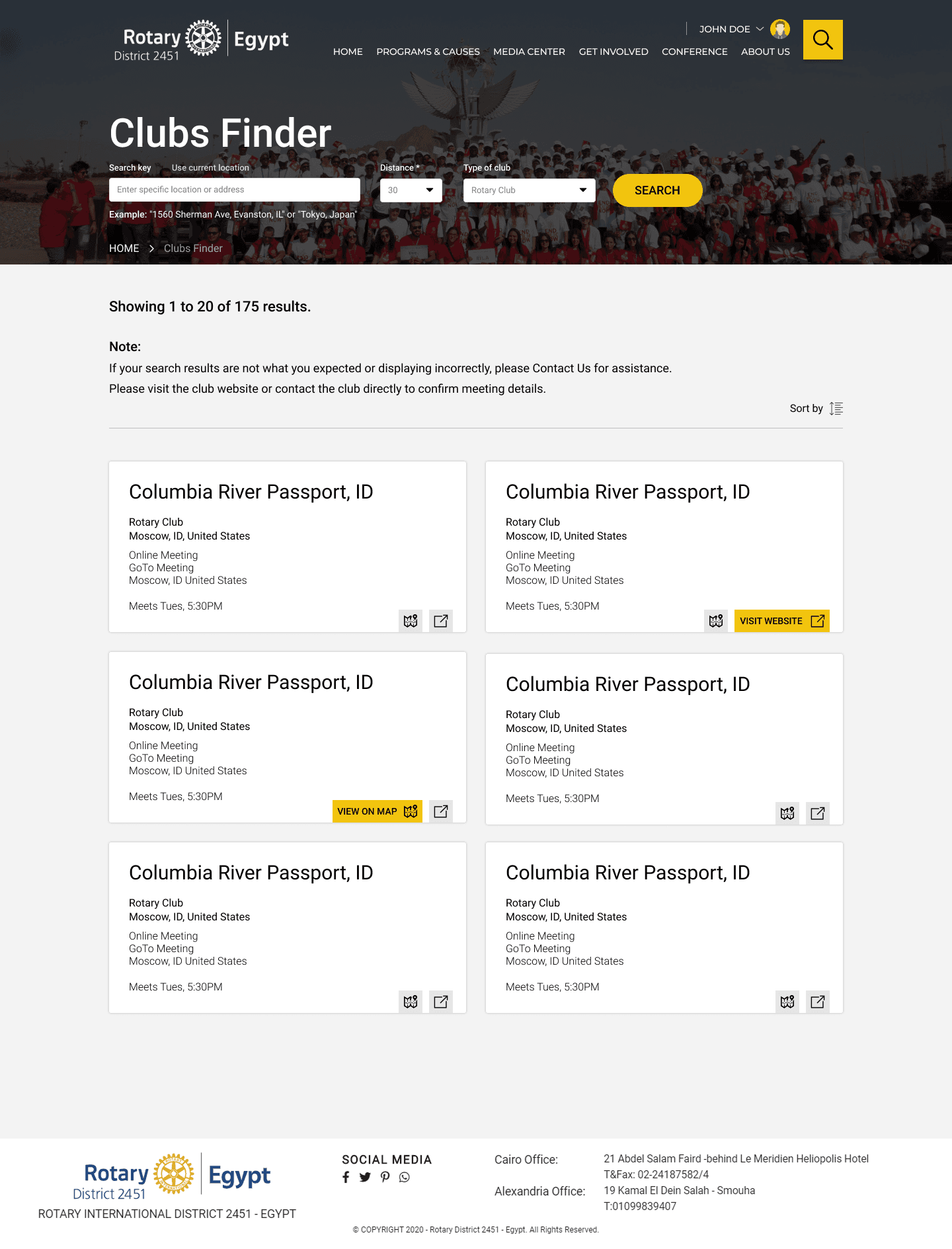 Clubs finder — 175+ searchable Rotary clubs