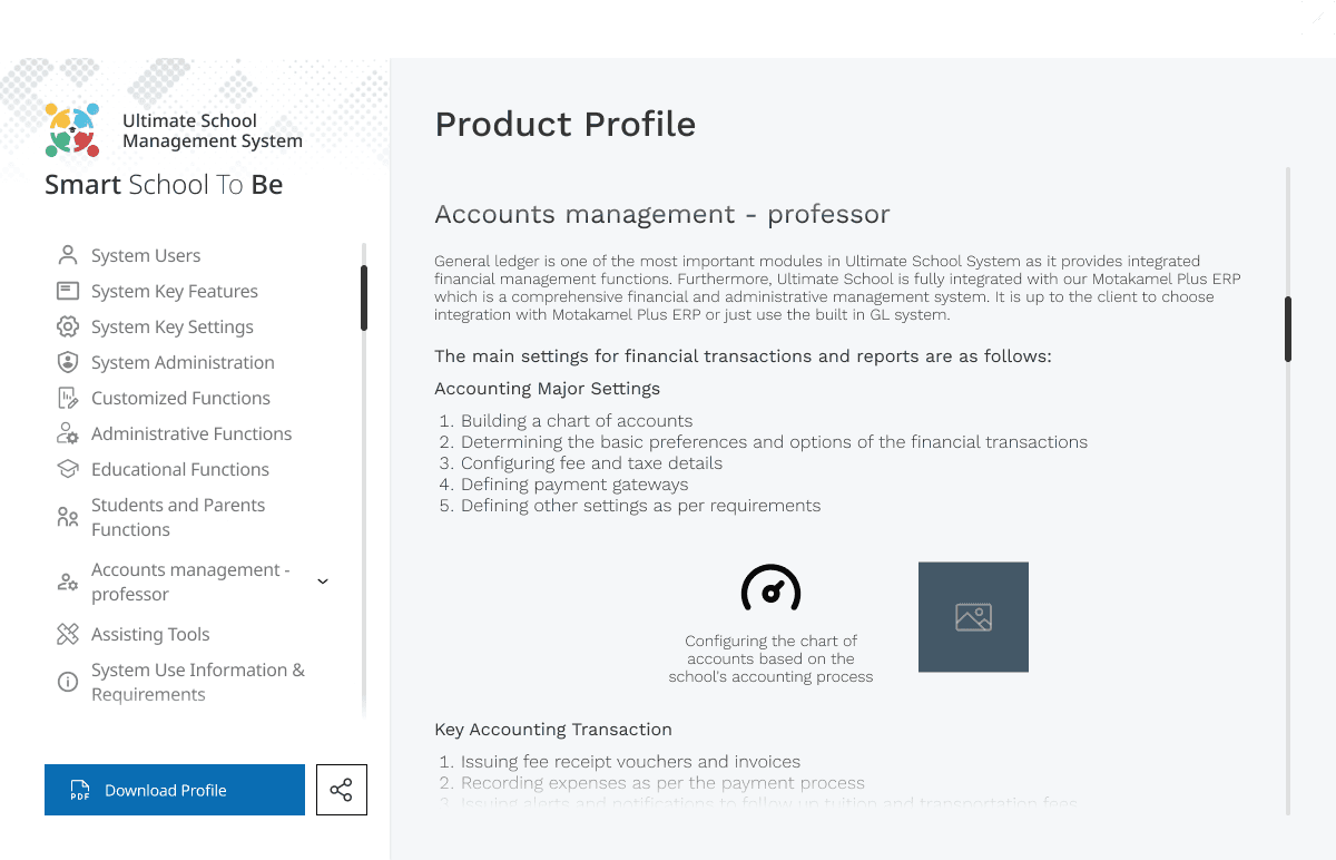 Company profile — downloadable portfolio with social sharing