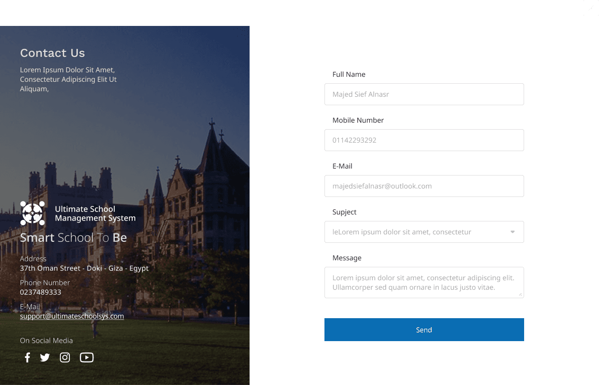 Contact form — reach the Smart School team
