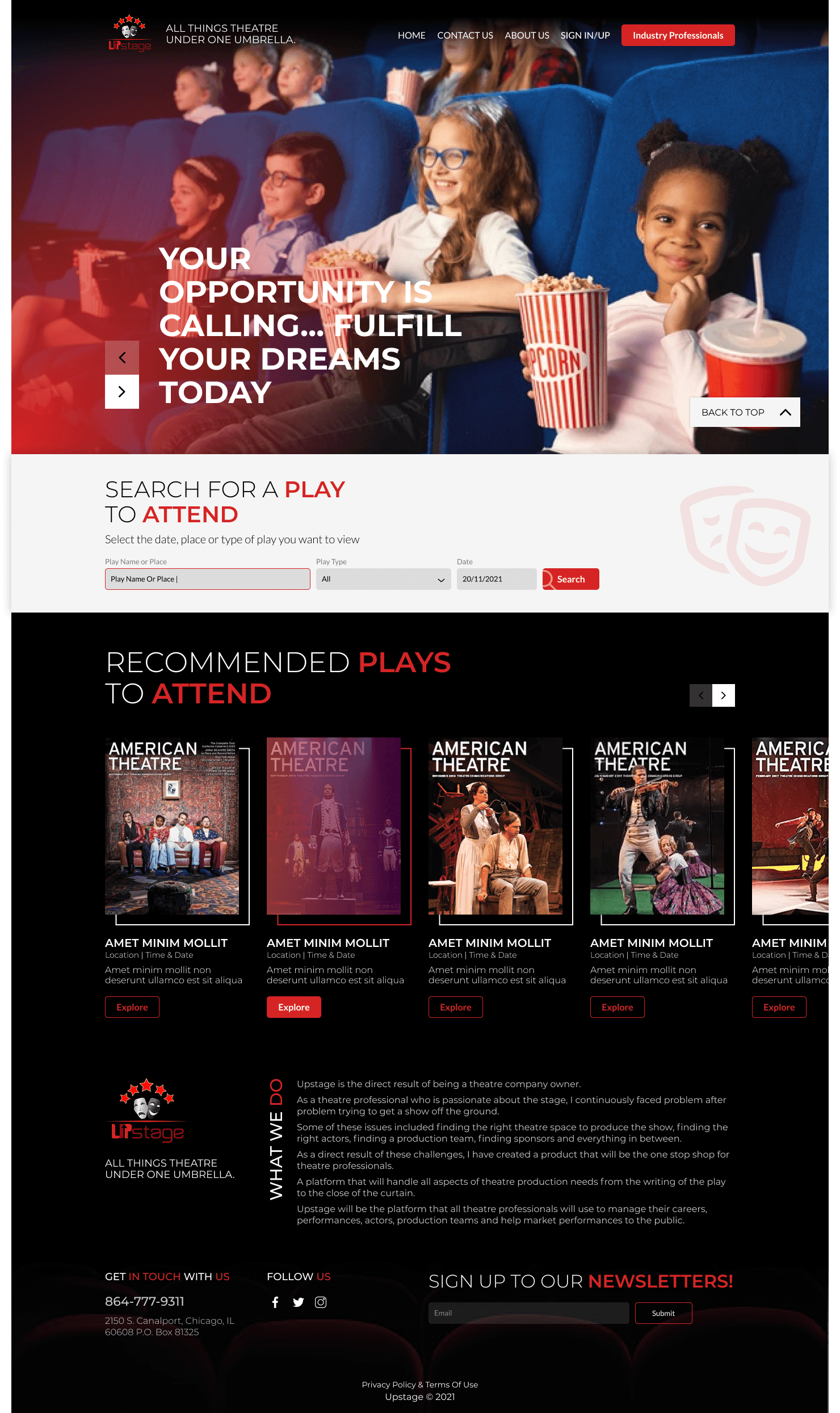 Homepage — for audiences: search for a play to attend