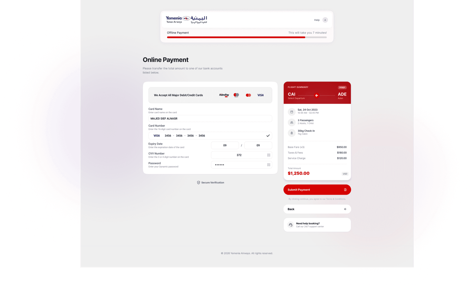 Review your booking — passenger verification and fare summary
