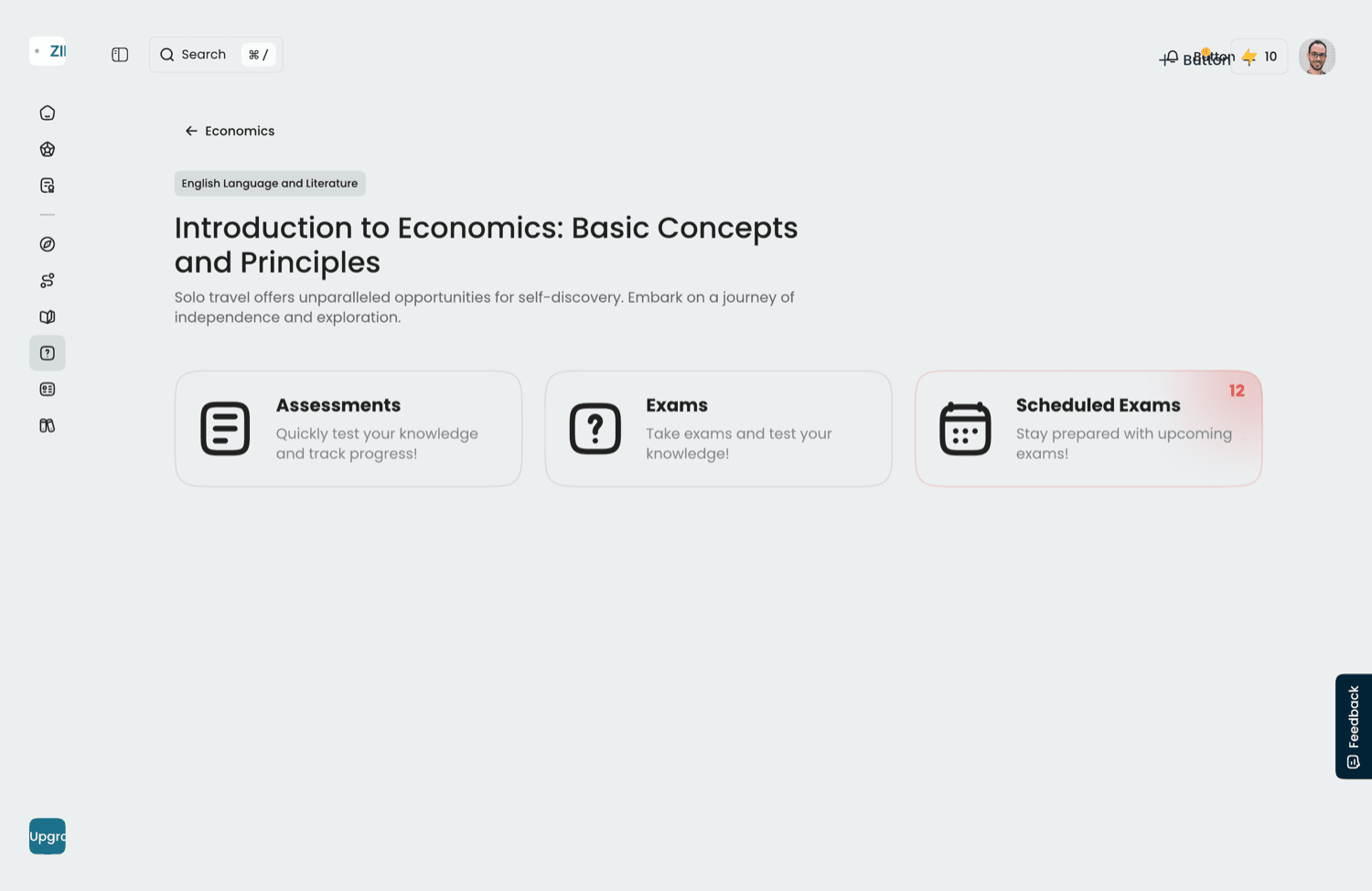 Student course view — assessments, exams, and scheduled exams