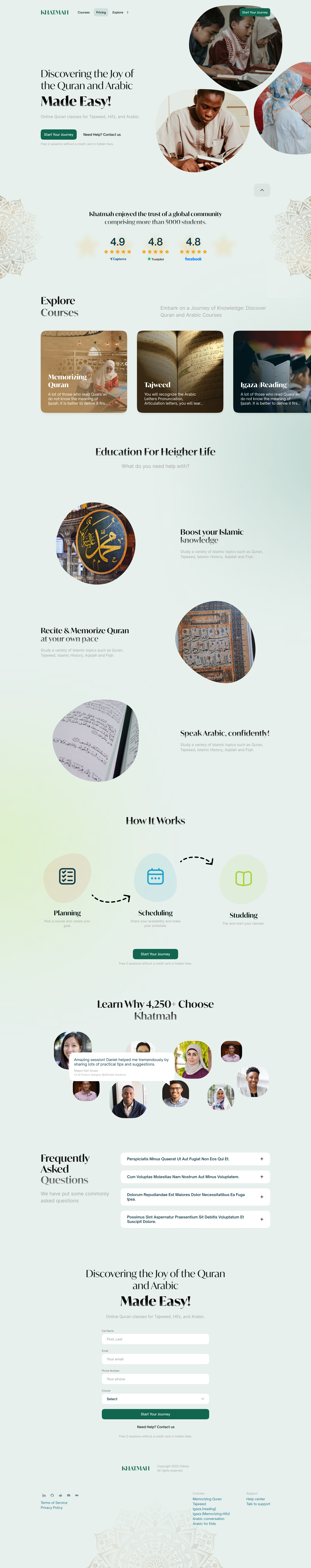 Khatmah landing page — courses, how it works, tutors, and FAQ